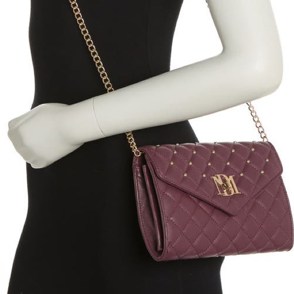 Badgley Mischka Quilted Plum Crossbody With Gold Chain